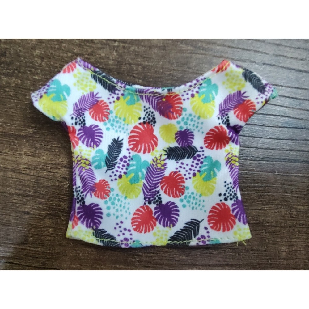 Fashion Doll Feather Print Cropped Tee T-shirt Red Yellow Teal Purple Casual Top